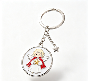 Porte-clés en métal émail rond avec pendentif étoile argenté, motif ange de Noël élite, accessoire cadeau - Product Image 4