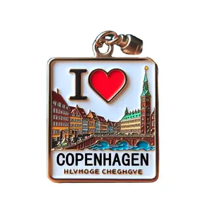 Kunden spezifisches Metall buntes Haus Dänemark Kopenhagen Souvenir Schlüssel bund