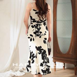 Robe sirène à imprimé floral Happy Plus, col en V, avec bretelles, grande taille, pour femmes, N8739 - Product Image 4