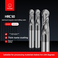 ZHONGYI ZY-0175 Fraise à tête sphérique en carbure 50 degrés, 2 dents, pour fraisage en montée, commande CNC, personnalisable ODM