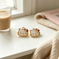 Pendentifs Hello Kitty en laiton, plaqués or/rhodium, breloques nœud rouge en strass pour filles, accessoires de bijoux quotidiens mignons à faire soi-même