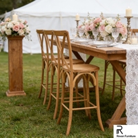 Tabouret de bar en bois massif de haute qualité avec dossier en X, chaise haute de comptoir en bois pour restaurant, café, mariage, fête