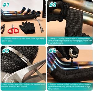 배기 열 차단 랩 롤 <span class=keywords><strong>2</strong></span>인치 X 50야드 (5cm X 15m) 블랙 유리섬유 열 차폐 테이프 스테인리스 타이즈 오토바이 자동차 트럭용 - Product Image 2