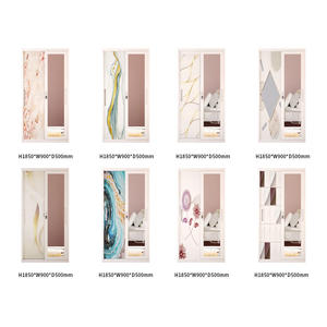 Lemari Pakaian Modern Baja Bermotif <span class=keywords><strong>4</strong></span> Pintu 2 Cermin 2 Laci dengan Gantungan Baju untuk Pengatur Kamar Tidur - Product Image 6