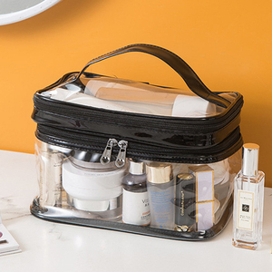 Mini organisateur de maquillage Sac en PVC <span class=keywords><strong>Portable</strong></span> Transparent Étanche avec fermeture éclair <span class=keywords><strong>Pochette</strong></span> de transport avec poches externes Sangle d'épaule pour femme - Product Image 6