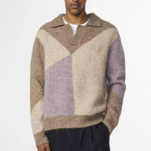 Мужской свитер с индивидуальным логотипом, жаккардовый вязаный пуловер, вязаный топ с ромбовидным узором, мужская дизайнерская вязаная одежда, свитер на заказ - Product Image 1