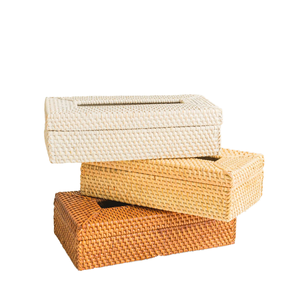 Haute qualité écologique Style bohème bois rotin Rectangle tissé boîte à mouchoirs couverture pour la maison cuisine jardin outils Carton - Product Image 1