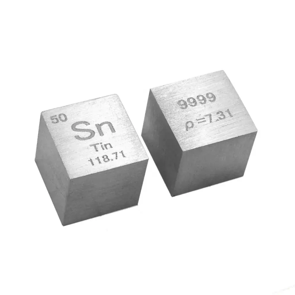 Métal étain dans la table périodique-la longueur du côté du Cube est d'un pouce (25.4mm) et le poids est d'environ 121.2g 99.99%