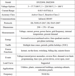 XJPMF เครื่องวัดพลังงานอัจฉริยะสาม<span class=keywords><strong>เฟส</strong></span> DTZ/DSZ2898 <span class=keywords><strong>3</strong></span>*57.7/100V <span class=keywords><strong>3</strong></span>*220/380V 0.075(6)A แอคทีฟคลาส C รีแอคทีฟคลาส 2 อินฟราเรด RS485 - Product Image 4