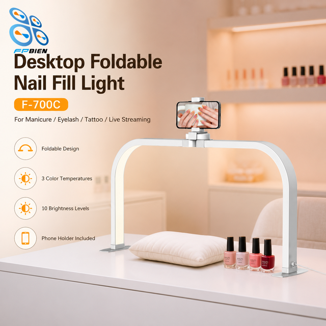 F-700C 70CM Desk Lamps Half Moon Light 3 Color Modes 10 Levels Brightness Adjustable Shadowless Nail Light for Salon Makeup
