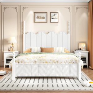 Vintage <b>Black</b> Solid Wood King Size <b>Bed</b> , American Queen <b>Bed</b> with Vertical Texture & Carved Details, Luxury Bedroom - Product Image 1