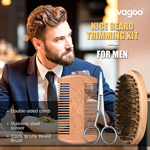 Set per la Cura della Barba 11 Pezzi, Shampoo, Siero per la Crescita, Balsamo, Spazzola, Pettine, Rullo, Forbici, Rasoio, Cura Quotidiana - Product Image 1