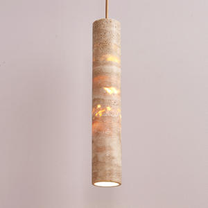 <span class=keywords><strong>Suspension</strong></span> en pierre jaune marbrée naturelle personnalisée Luminaire suspendu à long tube Lampe suspendue en travertin Wabi Sabi - Product Image 2