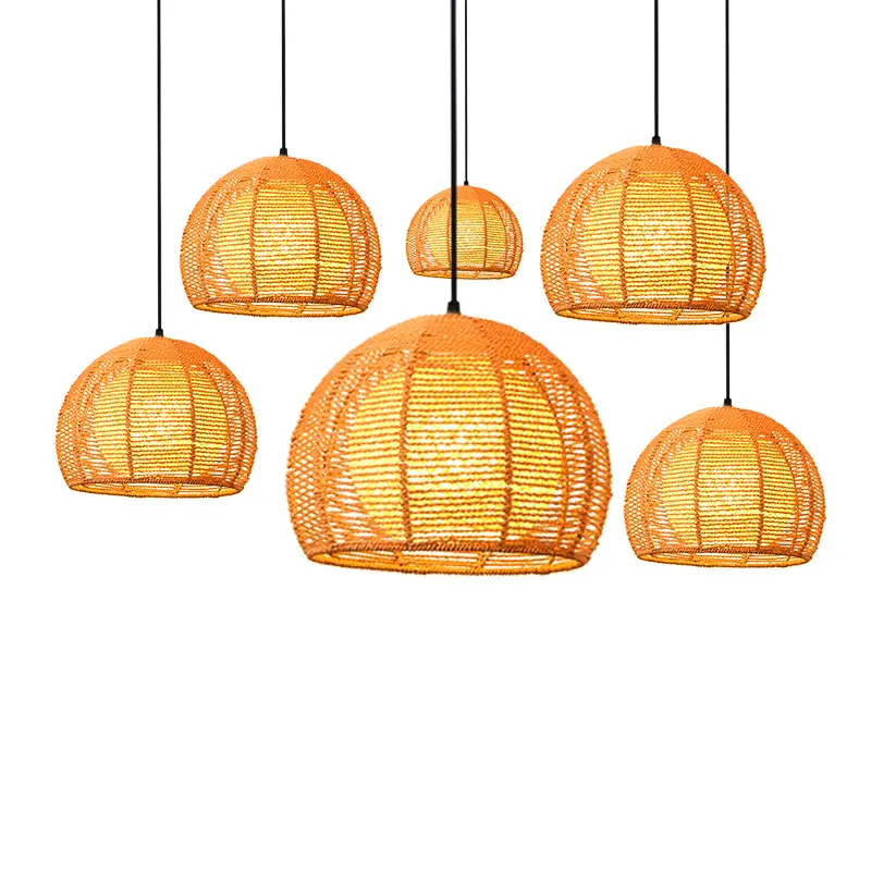 Lustre Led en bois de luxe E27, suspension Unique en rotin tissé à la main en osier