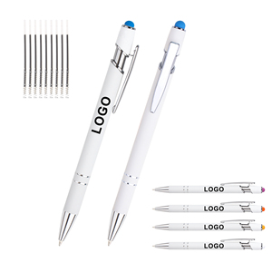 White Metal Aluminum Ballpoint <b>Pen</b> Promotional Colorful Touchscreen Tips Custom Logo Printing for Advertising Gift - Product Image 1