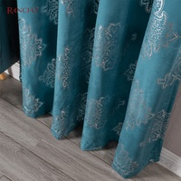 Rideaux occultants en velours avec feuille argentée, 1 pièce, motif floral, pour chambre à coucher