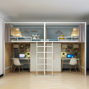 Letto in ferro moderno a due piani spazio letto a castello <span class=keywords><strong>con</strong></span> <span class=keywords><strong>tenda</strong></span> per Hotel ostello della gioventù capsula letto Hotel - Product Image 1