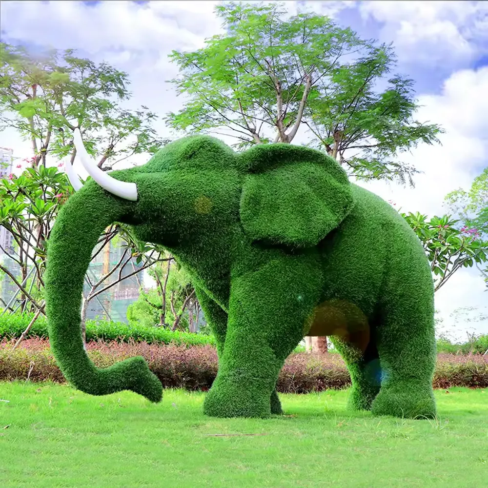 庭の装飾屋外等身大動物フィギュア樹脂グラスファイバー緑の植物動物象動物園テーマパーク庭の装飾