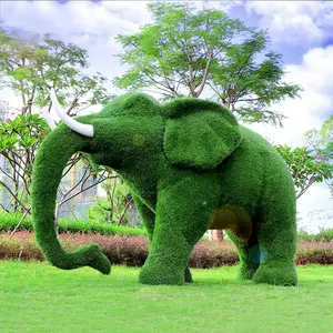 花园装饰户外真人大小动物形象树脂玻璃纤维绿色植物动物大象动物园主题公园花园装饰