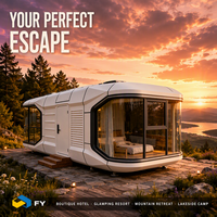 Cabine de camping moderne de luxe en structure acier préfabriquée, chambre capsule, système intelligent, villa conteneur