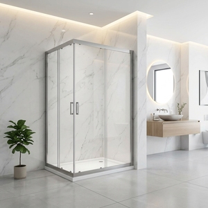 Cabine de <span class=keywords><strong>douche</strong></span> rectangulaire en aluminium argenté brillant avec portes coulissantes doubles en verre, style italien, 1000x800x1900mm, pour projets hôteliers - Product Image 1