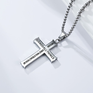 Cross <b>Necklace</b> For Men Stainless Steel Pendant Chain Jewelry Fashion <b>Statement</b> Piece Street Style Accessories - Product Image 4
