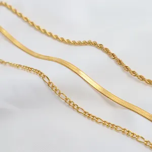 Dainty Gold Plated Layered Necklaces Minimalist Stainless Steel Herringbone Chain Necklace For Women WATERPROOF Jewelry