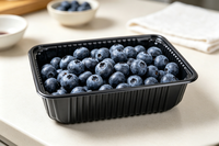 Boîte d'emballage alimentaire en PP noir écologique avec couvercle, impression de logo personnalisable, épaisseur sur mesure, pour viande, sushi, bento, fruits de mer, vente en gros