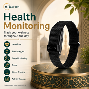 OLED Screen Smart Tasbeeh Band Stainless Steel with Azan Alarm Prayer Time Alerts and Activity Tracker for Ramadan - Product Image 1