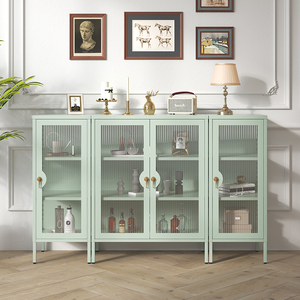 Buffet de rangement moderne de luxe en acier noir pour salon avec 2 portes vitrées et étagères de présentation - Product Image 5