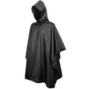 Poncho de pluie unisexe noir à capuche, imperméable, léger, en polyester, pour l'extérieur, taille adulte, coupe longue et ample, couleur unie - Product Image 1