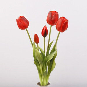 Bouquet de fleurs artificielles en caoutchouc souple, simulation de tulipes, décoration de bureau, fausses fleurs pour salon, accessoires de photographie, tulipes artificielles réalistes au toucher - Product Image 6