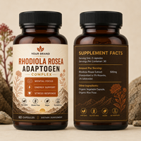 Capsules de Rhodiola Rosea OEM pour la concentration et le soulagement de la fatigue, amélioration naturelle de la performance cognitive, de l'humeur et de l'endurance, soutien immunitaire