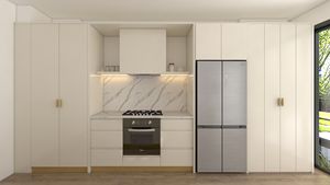 Mueble de Cocina Moderno y Minimalista con Encimera de Mármol, Isla de Diseño Contemporáneo y Elegante, Estructura de Madera Contrachapada MDF Impermeable y Protector Contra Salpicaduras - Product Image 3