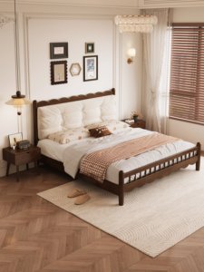 High Quality Solid Wood <b>Bed</b> Frame <b>with</b> Upholstered Tufted Headboard, Modern Platform <b>Bed</b> for Bedroom Furniture - Product Image 5