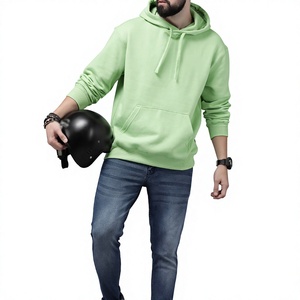 Sudadera con Capucha para Hombre, Color Sólido, Corte Regular, Informal, de Forro Polar, con Bolsillo Delantero, para Invierno, 100% Algodón, Transpirable, Verde - Product Image 3