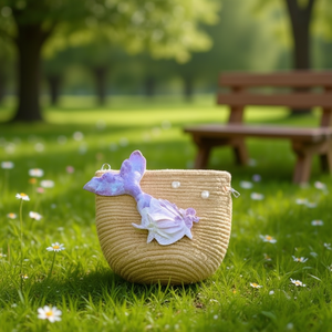 Borsa piccola intrecciata in erba a coda di pesce 12x14 cm per accessorio moda bambini - Product Image 2