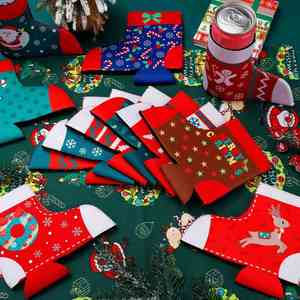 Refroidisseur de canettes de Noël, Cadeau de Noël, Fête, Refroidisseur de canettes, Personnalisé, Botte de Noël vintage, En stock - Product Image 1