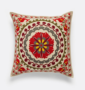Indian throw pillow case Uzbekistan suzani <b>design</b> colorful embroidery <b>cushion</b> <b>cover</b> - Product Image 1