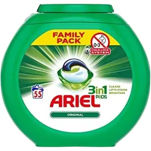 美国购买Ariel 3合1豆荚，洗衣液洗衣液色片/胶囊，110洗涤 (55x2)