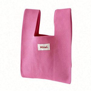 Wholesale Custom Printed Logo Colorful Macron Knitted Handbag Solid Color <b>Knitting</b> Wrist Tote <b>Bag</b> - Product Image 4