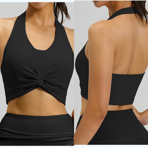 Top de yoga de alta sujeción con espalda cruzada para mujer, brocado de doble cara, alta elasticidad, con almohadillas extraíbles y cuello redondo. - Product Image 6