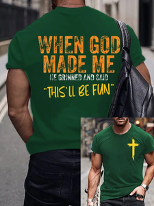 T-shirt décontracté pour <span class=keywords><strong>homme</strong></span> de qualité supérieure, humoristique et chrétien, avec la phrase « Quand <span class=keywords><strong>Dieu</strong></span> m'a créé », imprimé croix jaune, respirant et doux, à manches courtes - Product Image 3