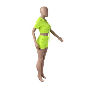 Ensemble 2 pièces décontracté pour femmes sweat à capuche et short <span class=keywords><strong>de</strong></span> couleur unie décor <span class=keywords><strong>vintage</strong></span> col papillon pour sport course ou vélo <span class=keywords><strong>tenue</strong></span> assortie - Product Image 6