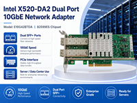 Adaptador de Red Ethernet Intel X520-DA2 E10G42BTDA de Doble Puerto y 10 Gb SFP+, Chip 82599ES, PCIe 2.0 X8, NIC para Servidor de 10G