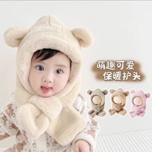 Conjunto de gorro y bufanda de felpa para bebé, forro polar, protección para los oídos a prueba de viento, para niños de 6 a 12 meses, 1 a 2 años, color beige, rosa, caqui, blanco - Product Image 2