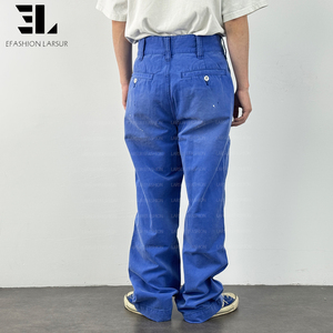 LARSUR Custom Factory Sun Faded Duck Canvas Chore French Blue Utility Fatigue Work Pants Straight Tactical French Work <strong>Trousers</strong> - Product Image 5