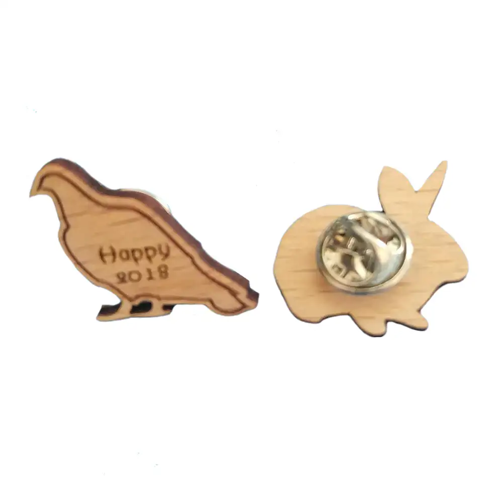 China Top 1 Factory Artigifts No Minimum Custom Crafts Printed Clothes Laser Engraved Wood Lapel Pin Badge Embossed Wooden Pins