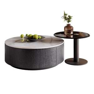 Table d'appoint ronde en bois moderne avec plateau en marbre, ensemble de tables basses pour petits appartements, meubles de salon - Product Image 4