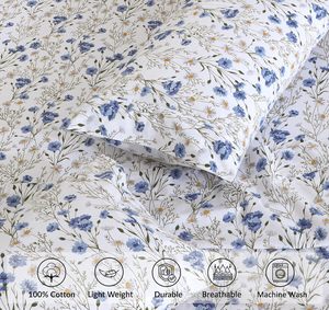 100% bông tấm Nữ Hoàng kích thước thiết lập, 4 miếng, mềm mại và thoáng khí percale dệt bộ đồ giường, túi sâu 16" - Product Image 4